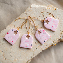 Load image into Gallery viewer, Pink poppy arch clay earrings with stainless steel hooks