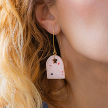 Load image into Gallery viewer, Pink poppy arch clay earrings with stainless steel hooks