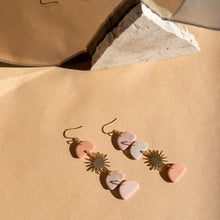 Load image into Gallery viewer, 'Sunset' Asymmetric Dangle Earrings with Brass Sun