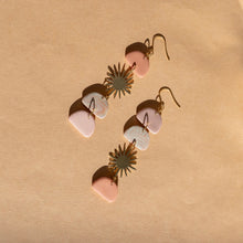 Load image into Gallery viewer, 'Sunset' Asymmetric Dangle Earrings with Brass Sun