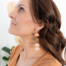 Load image into Gallery viewer, 'Sunset' Asymmetric Dangle Earrings with Brass Sun