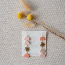 Load image into Gallery viewer, 'Sunset' Asymmetric Dangle Earrings with Brass Sun