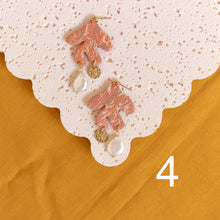 Load image into Gallery viewer, Textured Coral Earrings with Freshwater Pearl and Round Brass Charm