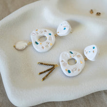 Load image into Gallery viewer, ‘Sea Treasures’ Asymmetric Textured White Coastal Earrings with Beads and Pearls