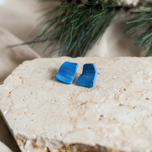 Load image into Gallery viewer, Rectangle royal blue stud earrings with gold details