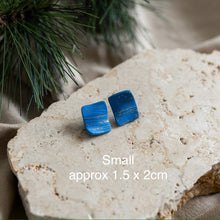 Load image into Gallery viewer, Rectangle royal blue stud earrings with gold details