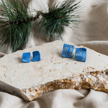 Load image into Gallery viewer, Rectangle royal blue stud earrings with gold details