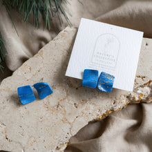 Load image into Gallery viewer, Rectangle royal blue stud earrings with gold details
