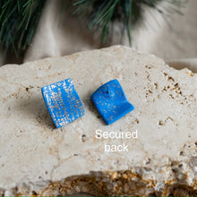 Load image into Gallery viewer, Rectangle royal blue stud earrings with gold details