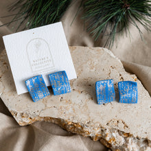 Load image into Gallery viewer, Rectangle royal blue stud earrings with gold details