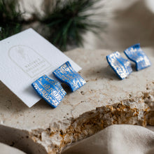 Load image into Gallery viewer, Rectangle royal blue stud earrings with gold details