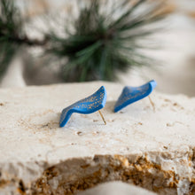 Load image into Gallery viewer, Rectangle royal blue stud earrings with gold details