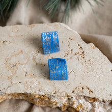 Load image into Gallery viewer, Rectangle royal blue stud earrings with gold details