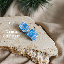 Load image into Gallery viewer, Rectangle royal blue stud earrings with gold details