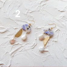 Load image into Gallery viewer, Dangle Earrings with freshwater pearls and brass charm