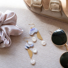 Load image into Gallery viewer, Dangle Earrings with freshwater pearls and brass charm