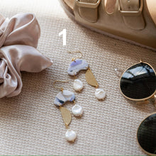 Load image into Gallery viewer, Dangle Earrings with freshwater pearls and brass charm