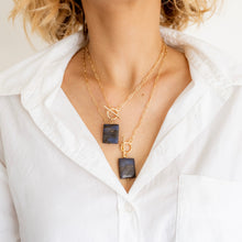 Load image into Gallery viewer, Boho Minimal Black and Blue Marble Gold Plated Jewellery / Paperclip Chain Choker Necklace / Dainty Asymmetric Star and Moon Earrings