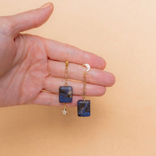 Load image into Gallery viewer, Boho Minimal Black and Blue Marble Gold Plated Jewellery / Paperclip Chain Choker Necklace / Dainty Asymmetric Star and Moon Earrings