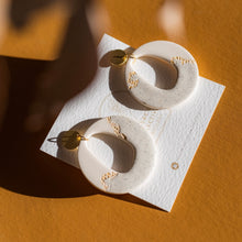 Load image into Gallery viewer, Handmade Textured Organic Shape Neutral Tone Boho Clay Dangle Earrings with Golden Brass Posts