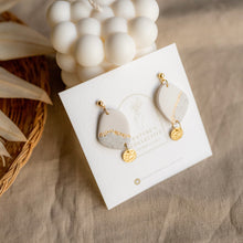 Load image into Gallery viewer, Neutral Colour Dainty Dangle Handmade Earrings with Golden Brass Charms