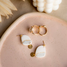 Load image into Gallery viewer, Unique Handmade Lightweight Organic Shape Neutral Dangle Clay Earrings