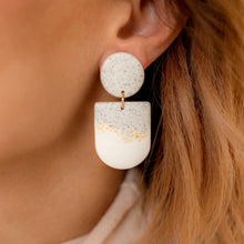 Load image into Gallery viewer, Granite and Gold Pattern Textured Lightweight Dangle Clay Earrings