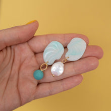 Load image into Gallery viewer, LAST PAIR - Asymmetric Shell Stud Earrings with Freshwater Pearl and Clay Bead