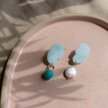 Load image into Gallery viewer, LAST PAIR - Asymmetric Shell Stud Earrings with Freshwater Pearl and Clay Bead