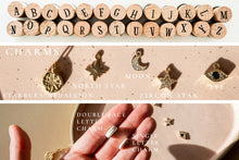 Load image into Gallery viewer, 18k gold pleated chain link bracelet / Clay keepsake bracelet / Gold filled paperclip chain bracelet with clay letters & gold filled charms