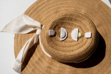 Load image into Gallery viewer, Neutral Bold Boho Dangle Earrings with Brass Sun