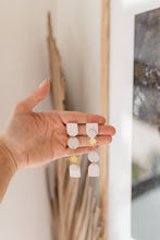 Load image into Gallery viewer, Neutral Statement Dangle Earrings with Golden Brass Sun