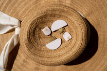 Load image into Gallery viewer, Neutral Bold Boho Dangle Earrings with Brass Sun