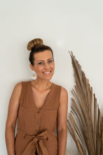 Load image into Gallery viewer, Neutral Bold Boho Dangle Earrings with Brass Sun