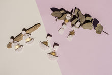 Load image into Gallery viewer, Neutral Statement Dangle Earrings with Golden Brass Sun