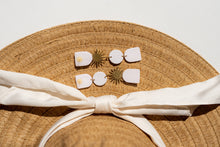 Load image into Gallery viewer, Neutral Statement Dangle Earrings with Golden Brass Sun
