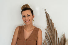 Load image into Gallery viewer, Neutral Statement Dangle Earrings with Golden Brass Sun