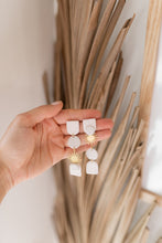 Load image into Gallery viewer, Neutral Statement Dangle Earrings with Golden Brass Sun