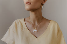 Load image into Gallery viewer, White Boho Star and Moon Clay Charm Gold Plated Chain Necklace / Boho polymer clay jewellery / Dainty White Star Boho Earrings on a Gold Plated Hoop