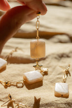 Load image into Gallery viewer, Boho Minimal Translucent Marble Gold Plated Jewellery / Paperclip Chain Necklace / Handmade Asymmetric Neutral Earrings