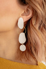 Load image into Gallery viewer, Asymmetric Neutral Statement Textured Dangle Earrings with Brass Hoop