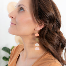Load image into Gallery viewer, &#39;Sunset&#39; Asymmetric Dangle Earrings with Brass Sun
