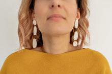 Load image into Gallery viewer, Asymmetric Neutral Statement Textured Dangle Earrings with Brass Hoop

