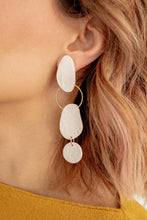 Load image into Gallery viewer, Asymmetric Neutral Statement Textured Dangle Earrings with Brass Hoop
